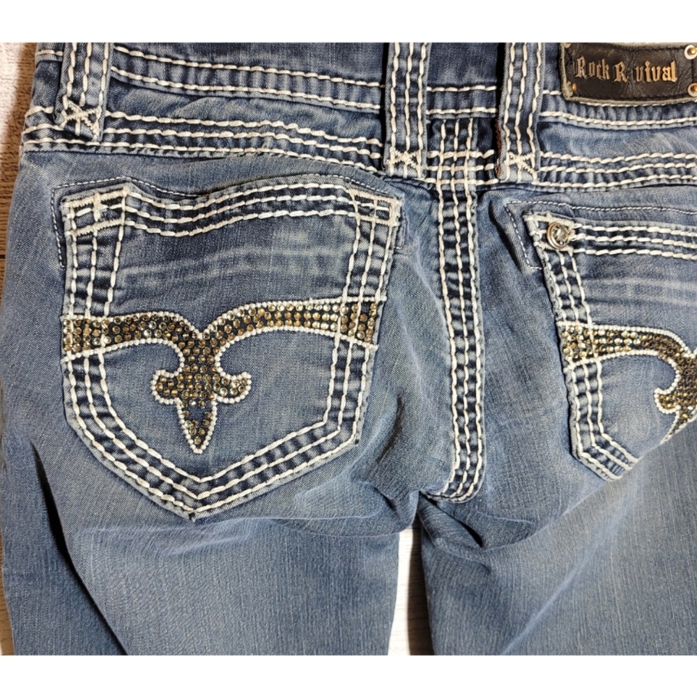 Rock Revival Women’s AIDA Skinny Jeans Low Rise Denim Rhinestone Dark Wash 26 - Picture 4 of 14
